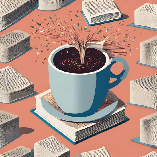 kaffekop omgivet af bøger